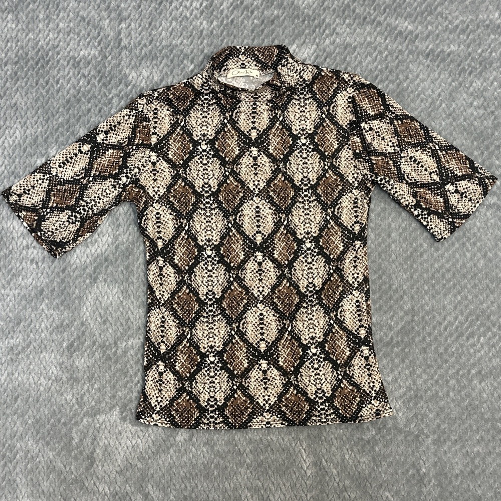 Olivia Rae Women's Small Top‎ All Over Snake Print Short Sleeve Shirt Stretchy T